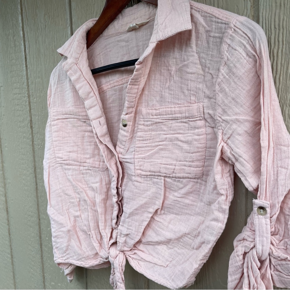 Sim & Sam Pink Button-Up Women Crop Top